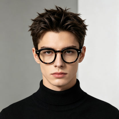 Men's Boston-Style Oval Eyeglass Frames with Thick Rims, Black or Tort additional product view