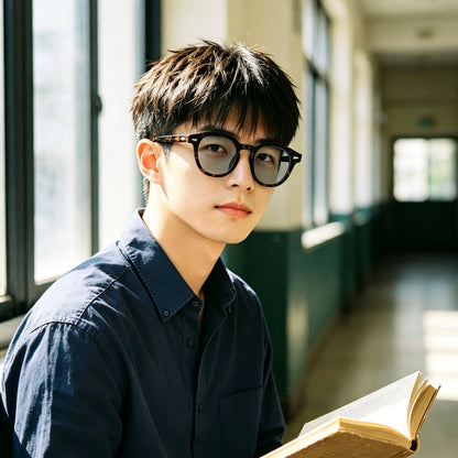 Men's Boston-Style Oval Eyeglass Frames with Thick Rims, Black or Tort additional product view