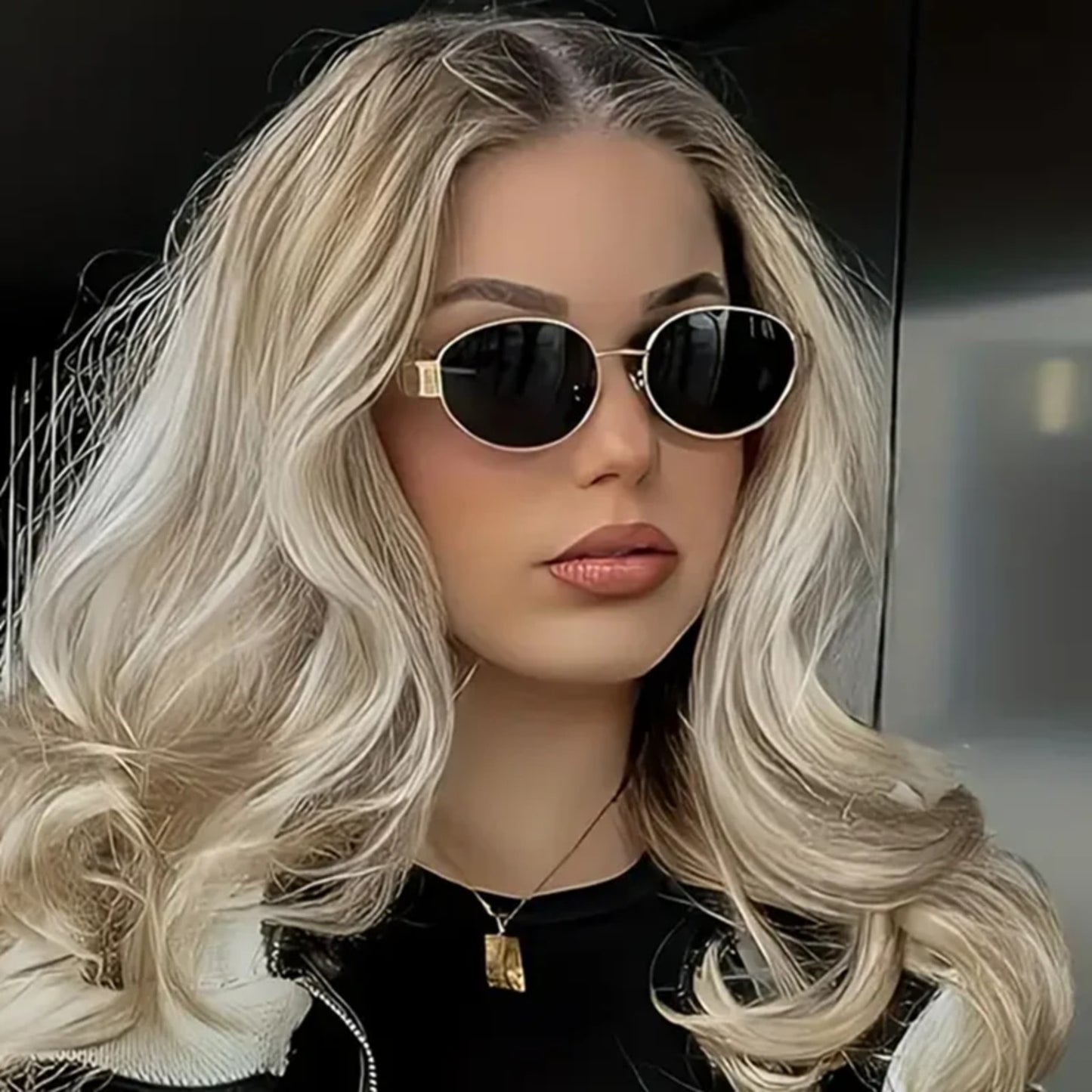 Alloy Gold Oval UV400 Sunglasses