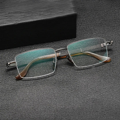 Titanium Horn-Accent Square Eyeglasses
