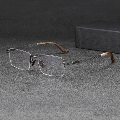 Titanium Horn-Accent Square Eyeglasses
