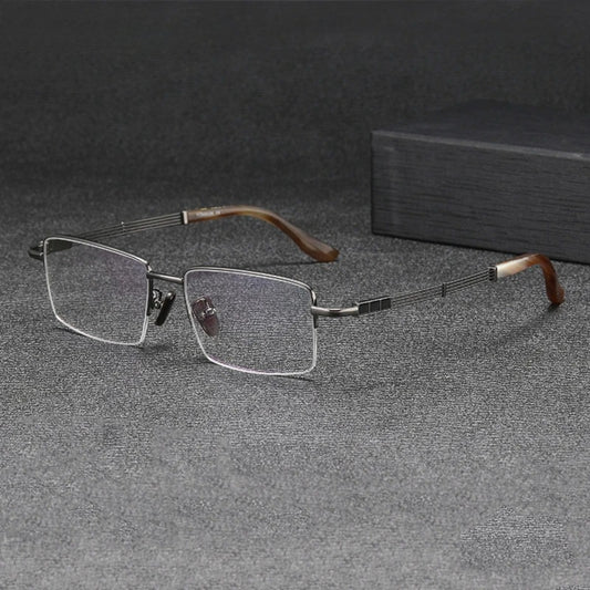 Titanium Horn-Accent Square Eyeglasses