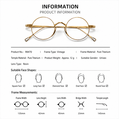 Japanese Handmade Pure Titanium Retro Round Prescription Glasses Frame additional product view