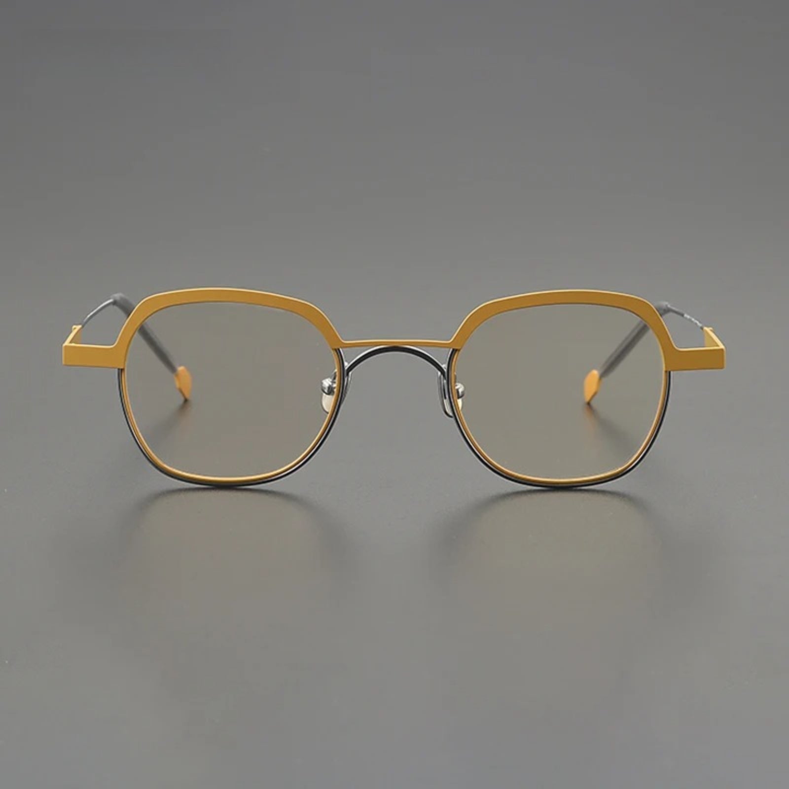 Titanium Mustard Geometric Prescription Eyeglasses | Ultra-Light Optical Frame for Rx Lenses – CINILY UK side view