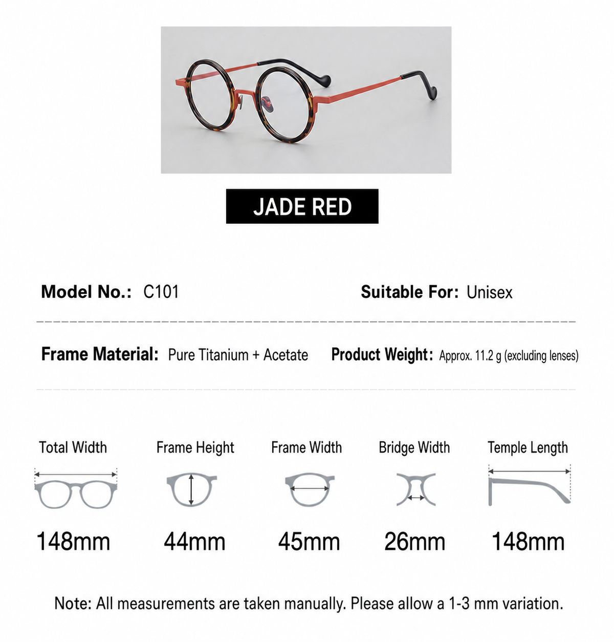 Titanium Amber Round Eyeglasses additional product view